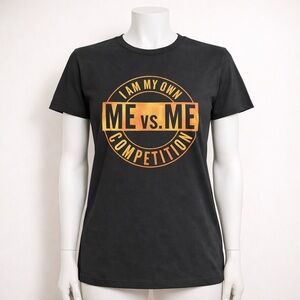 Black Graphic Tee "ME vs. ME" with Orange-Gold Logo